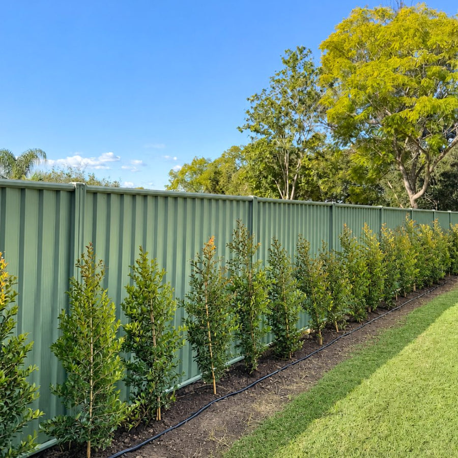 Advanced Lilly Pilly hedge installed along a Colorbond fence